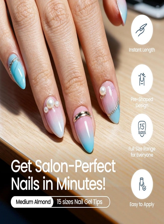 Morovan Medium Almond Nail Tips: 15 Sizes 510pcs Full Cover Set with Nail Art Designs for Gel Polish Strong Bond Long Lasting Press On Manicure - Image 2